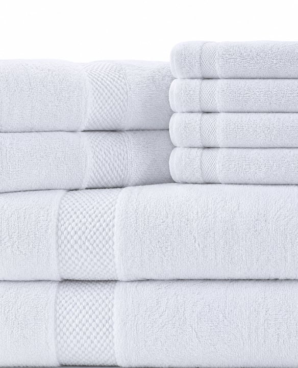 This 8-piece towel set is the same collection our guests enjoy in our vacation rentals: soft, plush, and designed for everyday comfort. Made from 100% Turkish cotton, the set includes 2 bath towels, 2 hand towels, and 4 washcloths with a consistently absorbent and elevated feel.
